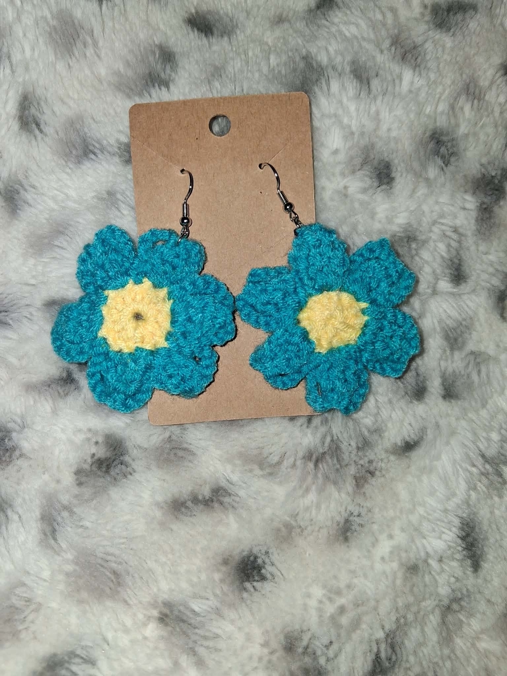Handmade Teal and Yellow Crochet Flower Earrings